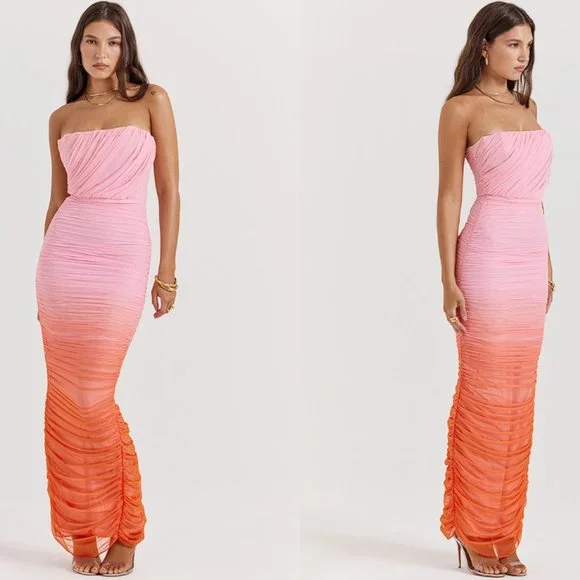 HOUSE OF CB 'Sapphire' Ombre Gathered Maxi Dress NWT